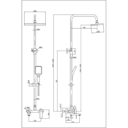 Душевая колонна Azario ARIZONA со смесителем для ванны, с поворотным изливом, круглая, хром (AZ-20R)