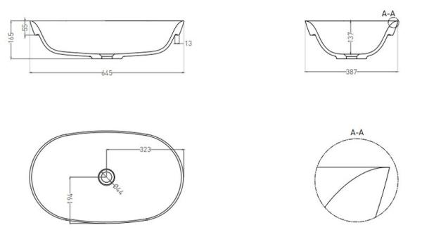 Раковина Salini MAREA 01 S-Sense покраска RAL глянцевая 65x39 1802101GF полувстраиваемая