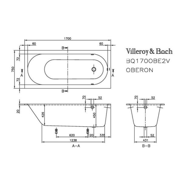 Ванна Villeroy & Boch Oberon UBQ170OBE2V-01 170x75 цвет белый альпин