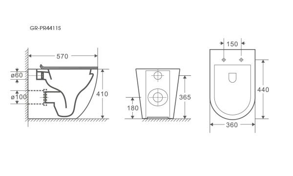 Унитаз Grossman GR-PR4411S (570*360 *410) приставной безободковый с тонкой крышкой