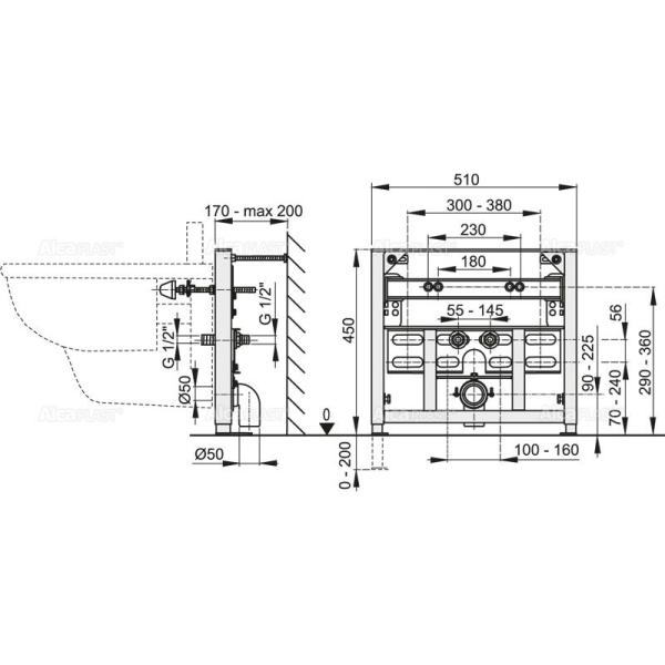 Монтажная рама AlcaPlast A105/450 для биде