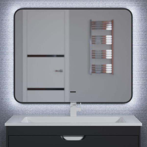 Зеркало для ванной с подсветкой Uperwood Modul 100*80 см, бесконтактный сенсор, антизапотевание, черное, холодная подсветка