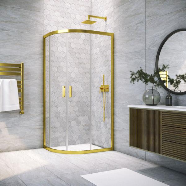 Душевой уголок Vegas-glass ZS-F TUR NOVO 110*80 09 01, профиль золото глянцевое, стекло прозрачное