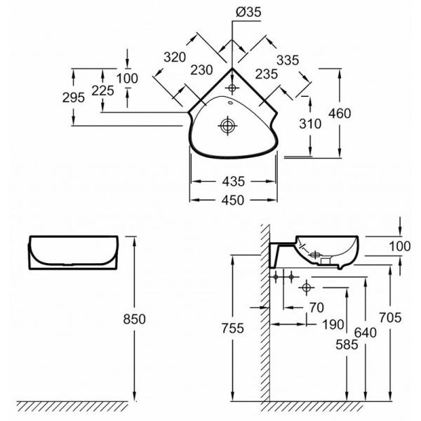 Раковина Jacob Delafon NOUVELLE VAGUE EGL112-00 46 см подвесная угловая