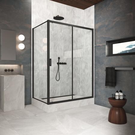 Душевой уголок Vegas-glass ZP+ZPV Protec h1900 115*80 02М 01, профиль черный матовый, стекло прозрачное