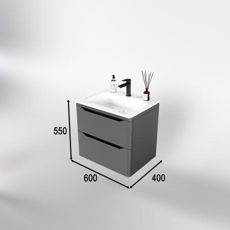 Тумба подвесная Style Line Марелла 60 (2 ящ.) Люкс антискрейтч серый, PLUS