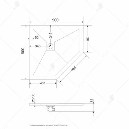 Душевой поддон трапеция RGW ST/T-Co Бетон 900x900 16155099-10 литьевой мрамор