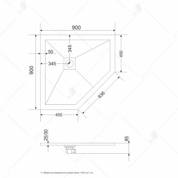 Душевой поддон трапеция RGW ST/T-Co Бетон 900x900 16155099-10 литьевой мрамор