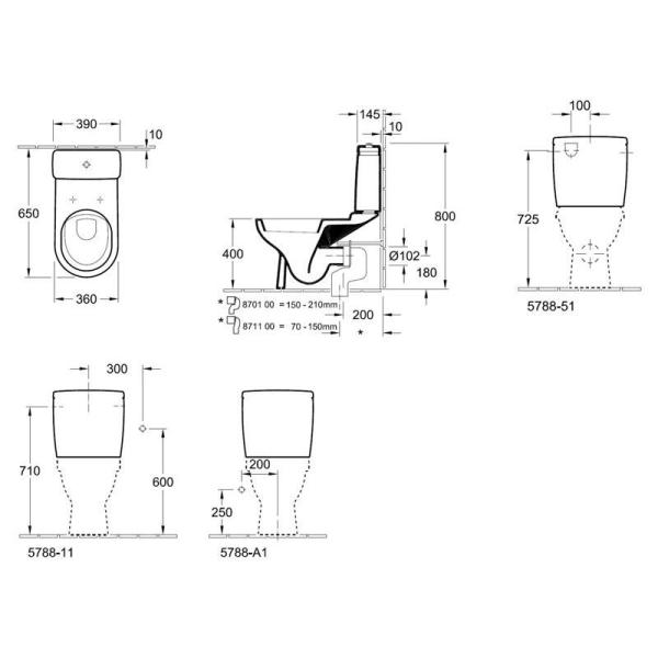 Бачок Villeroy&Boch O.NOVO 5788S101 хром. подвод сзади/сбоку