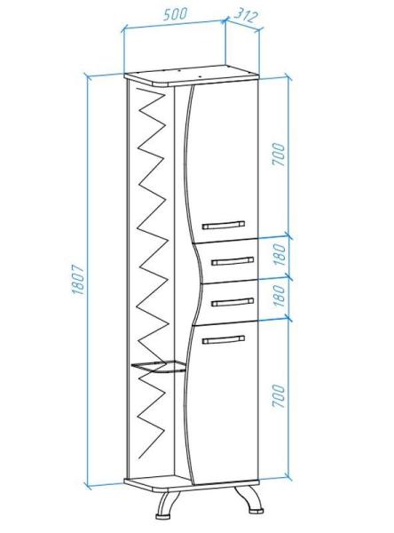 Пенал-50 Bellezza Рио R с зеркалом без б/к белый/черный