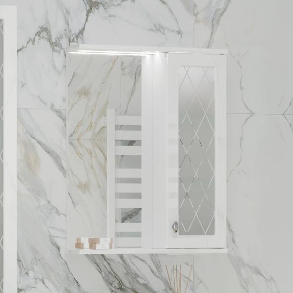 Зеркало-шкаф с LED подсветкой Volna Milena 55 правое белый глянец