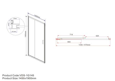 Душевая дверь Vincea Garda VDS-1G145CLB, 1450, черный, стекло прозрачное