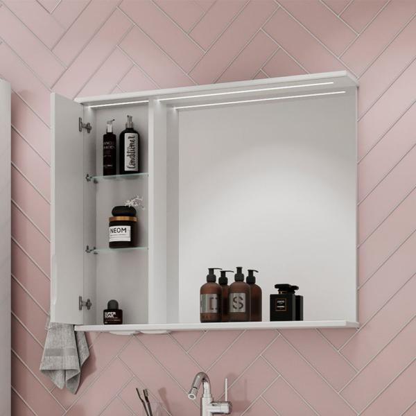 Зеркало-шкаф Volna Adel 80 левый белый глянец