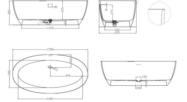 Ванна Salini ALDA 178x92 S-Sense покраска RAL глянцевая 101911GF
