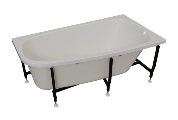 Ванна акриловая "РОНА 158х90" (правое исполнение), рама-подставка, фронтально-торцевая панель, слив-перелив автомат с сеточкой (бронза, с сифоном)