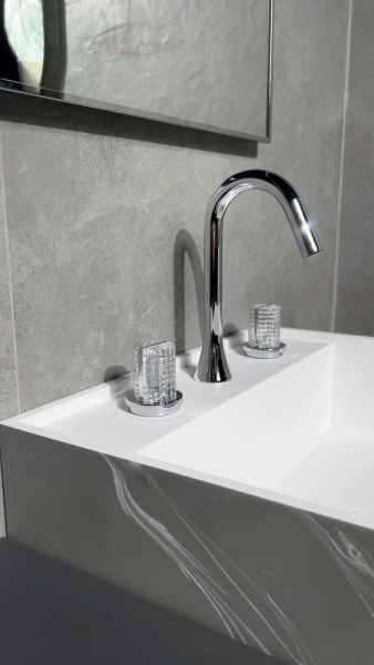Раковина напольная Boheme Cube Corian 480*480*850 Grey base+white veins 802-GR