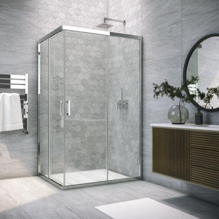 Душевой уголок Vegas-glass ZA-F TUR NOVO 110*100 08 01, профиль глянцевый хром, стекло прозрачное