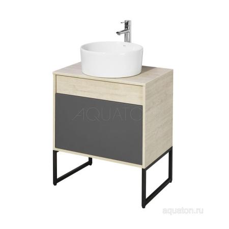 Тумба под раковину AQUATON Лофт Урбан 65 серый графит, дуб орегон 1A254001LQX60
