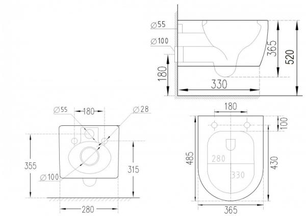 Унитаз-Биде ESBANO TERUEL-WBN безободковый подвесной белый 520х365х365
