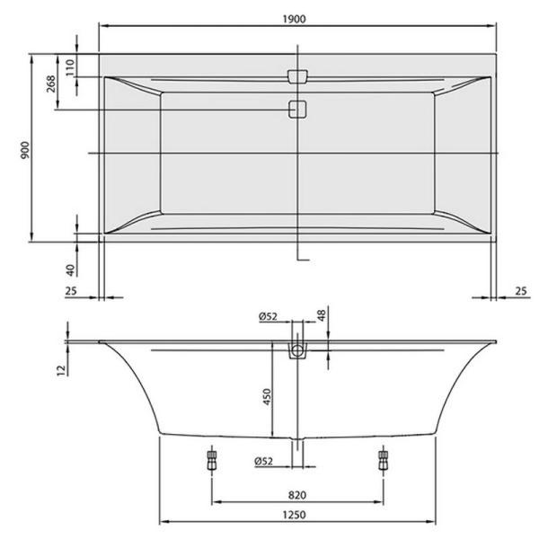 Ванна Villeroy&Boch SQUARO EDGE 12 UBQ190SQE2DV-01 190x90см белый Альпин, с ножками