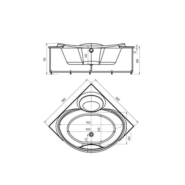 Ванна АКВАТЕК Эпсилон 150x150 без гидромассажа с фронтальным экраном