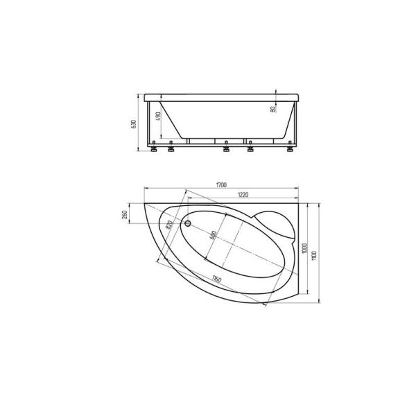 Ванна АКВАТЕК Аякс-2 170x110 без гидромассажа левая с фронтальным экраном