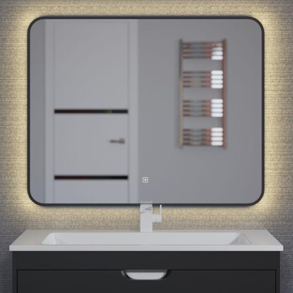 Зеркало для ванной с подсветкой Uperwood Modul 100*80 см, сенсорная кнопка, антизапотевание, прямоугольное, черное, теплая подсветка