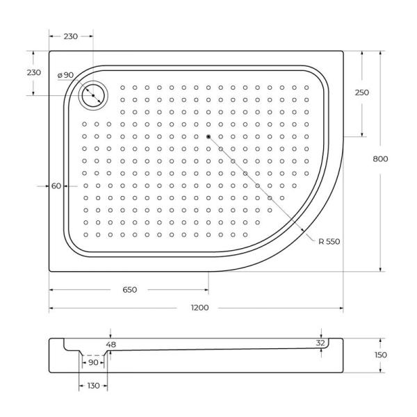 Поддон для душа BelBagno 120x80 асимметричный акрил TRAY-BB-RH-120/80-550-15-W-L