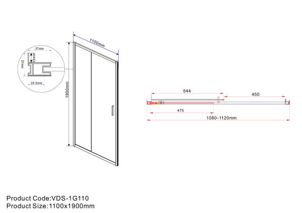 Душевая дверь Vincea Garda VDS-1G110CLB, 1100, черный, стекло прозрачное