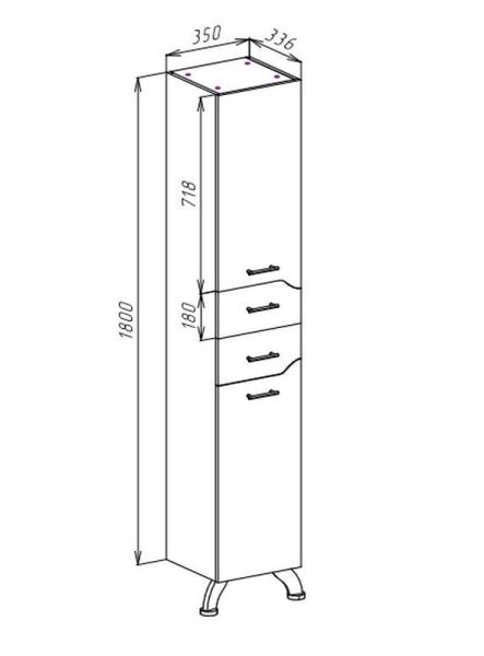 Пенал-35 Bellezza Дрея с 2 ящ. без б/к белый