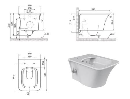 Унитаз подвесной с функцией биде Boheme Mirage 965-2 Белый глянец (без крышки)