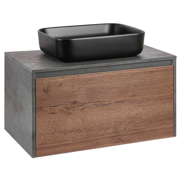 Тумба под раковину Vincea Mesa 800 подвесная, 1 выкатной/1 скрытый ящик soft close, T.Oak + Beton