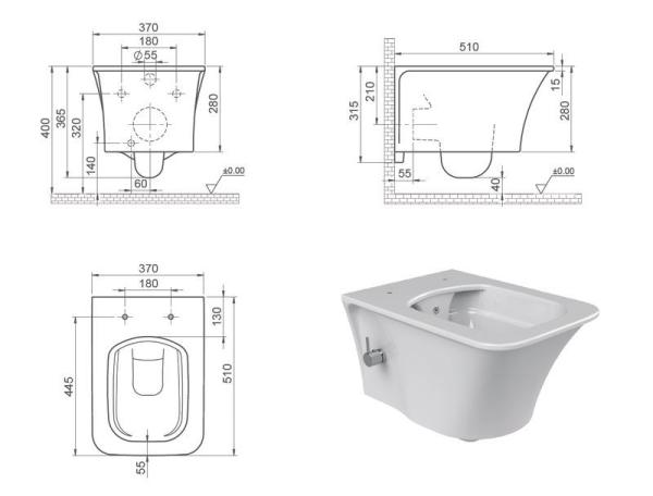 Унитаз подвесной с функцией биде Boheme Mirage 965-2 Белый глянец (без крышки)