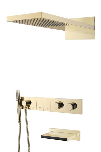 Встроенная душевая система Boheme с изливом ZODIAC с термостатом, трехпозиционная Gold 133-2-G