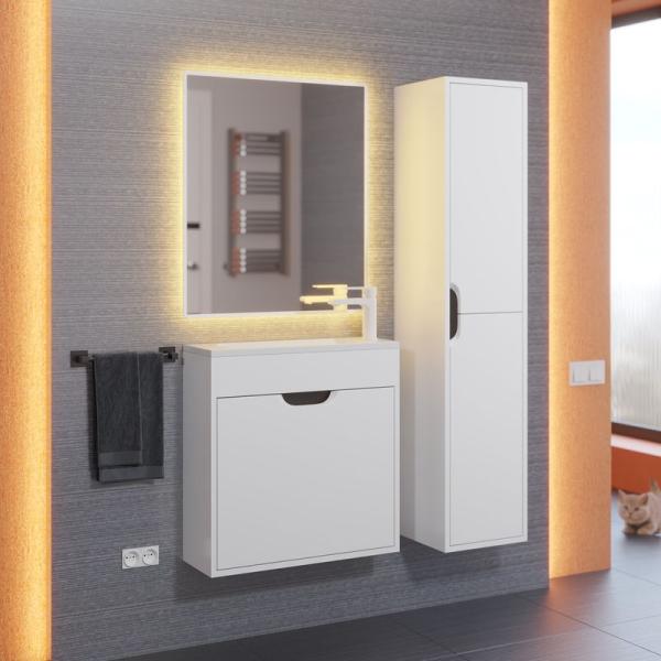 Шкаф-пенал для ванной Uperwood Modul, подвесной, с дверцами, матовый, белый/графит