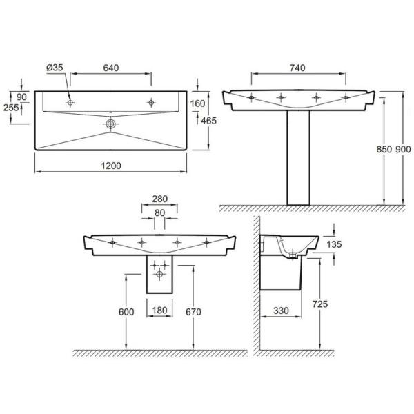 Раковина Jacob Delafon REVE E4824-00 120 см подвесная
