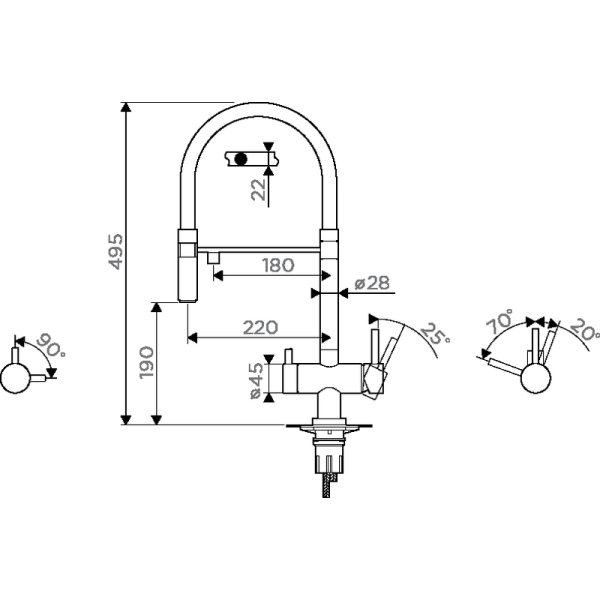 Смеситель Omoikiri Kanto-BN-WH 4994298 нерж. сталь/белый гибкий шланг