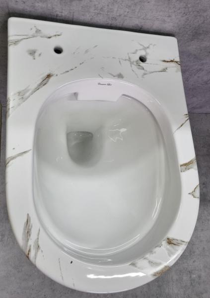 Унитаз Ceramalux 2213-K подвесной безободковый сиденье микролифт белый мрамор 505x365x360