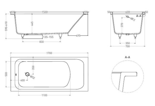 Ванна Salini ORLANDA 170х70 S-Sense глянцевая 102011G