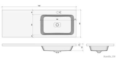 Раковина над стиральной машиной Madera Kamilla 130, правая