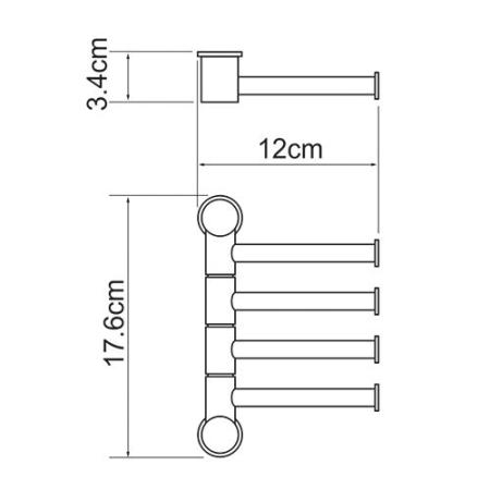 Полотенцедержатель WasserKraft K-1054 4-е рога короткие хром