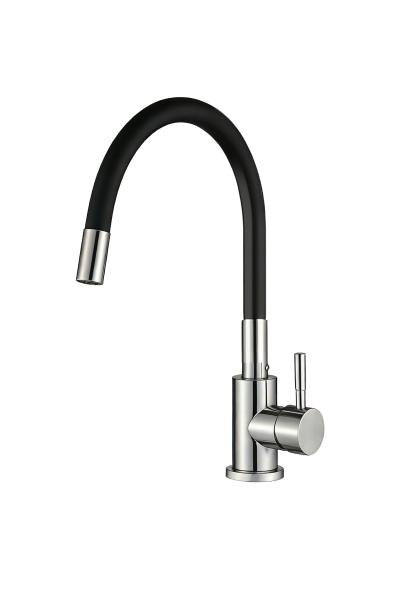 Cмеситель для кухни Ceruttispa Атэна H-B (ATENA H-B) из нержавеющей стали, цвет хром, излив черный