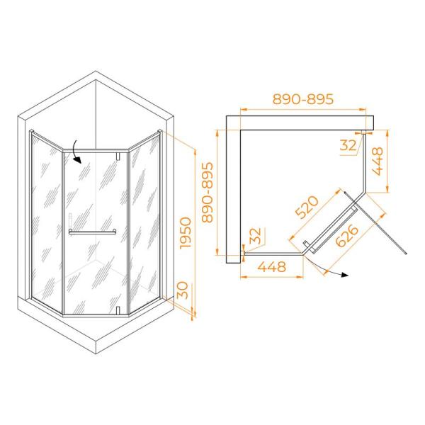 Душевой уголок RGW HO-084Gb Hotel 90x90 Золото прозрачное