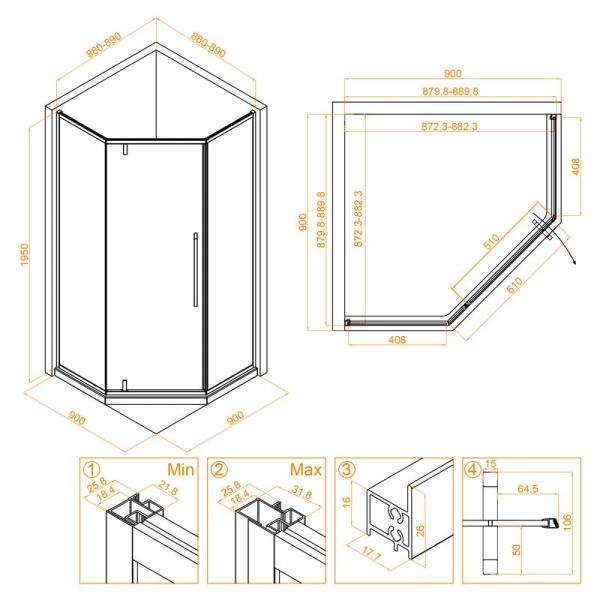 Душевой уголок RGW SV-81G Stilvoll 90x90 Золото Brush прозрачное
