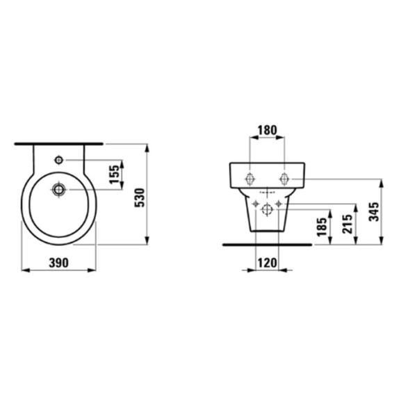 Laufen VAL Биде подвесное 530x390x430мм с 1 отв. под смеситель, без боковых отв, цвет: белый