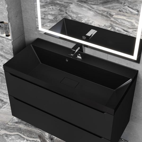 Раковина для ванной Uperwood Classic New 90х45х16,3 см, черная глянцевая, с накладкой для слива