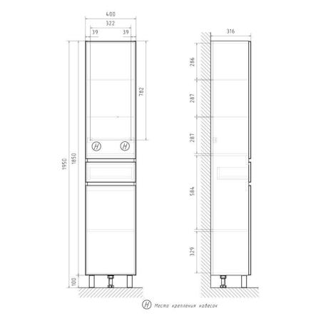 Пенал для ванной напольный Volna Conty 40 Белый/дуб сонома
