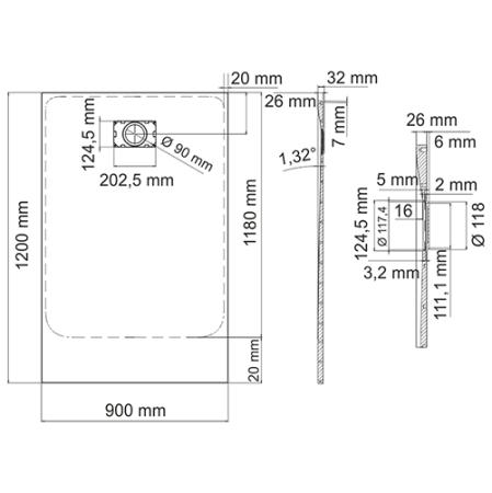 Душевой поддон WasserKraft Main 41T07 120x90 см, прямоугольник стеклопластик