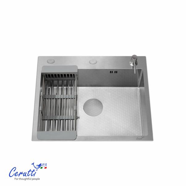 Кухонная мойка CeruttiSPA ГЛОРИЯ (GLORIA) 50 nano embos (матовый хром) из нержавеющей стали (500х500х220)
