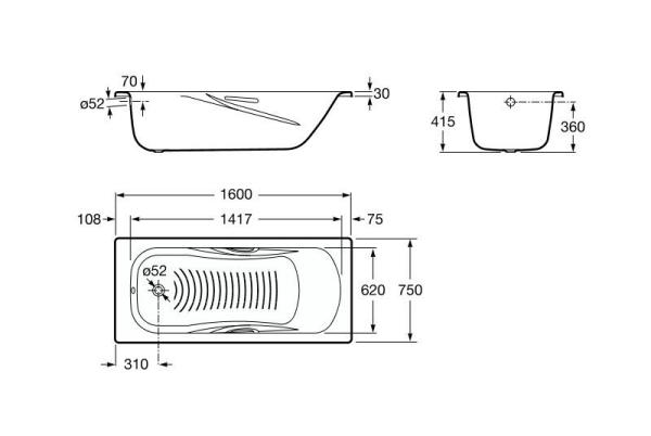 Ванна Roca Princess-n 2203E0000 стальная 160x75 см